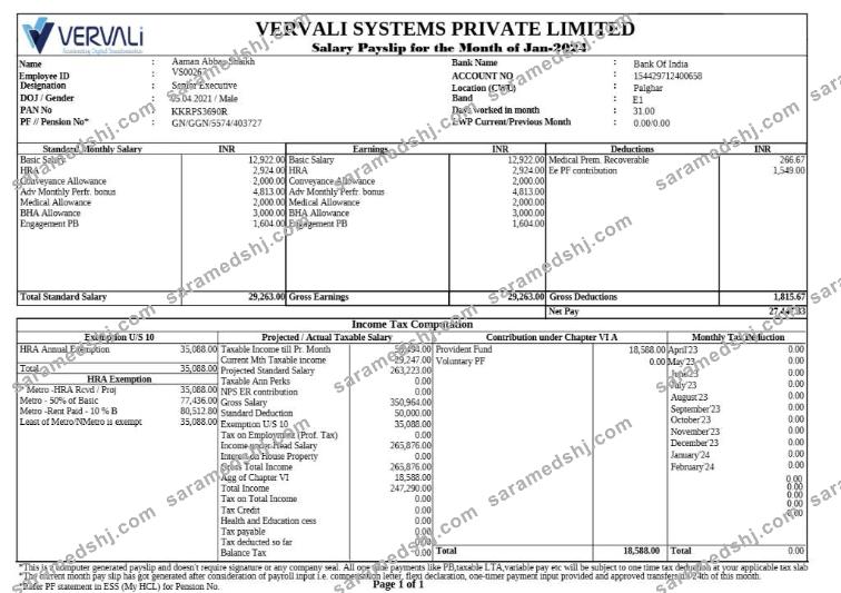 Vervali Systems software company payslip template in Word and PDF formats.pdf, 1